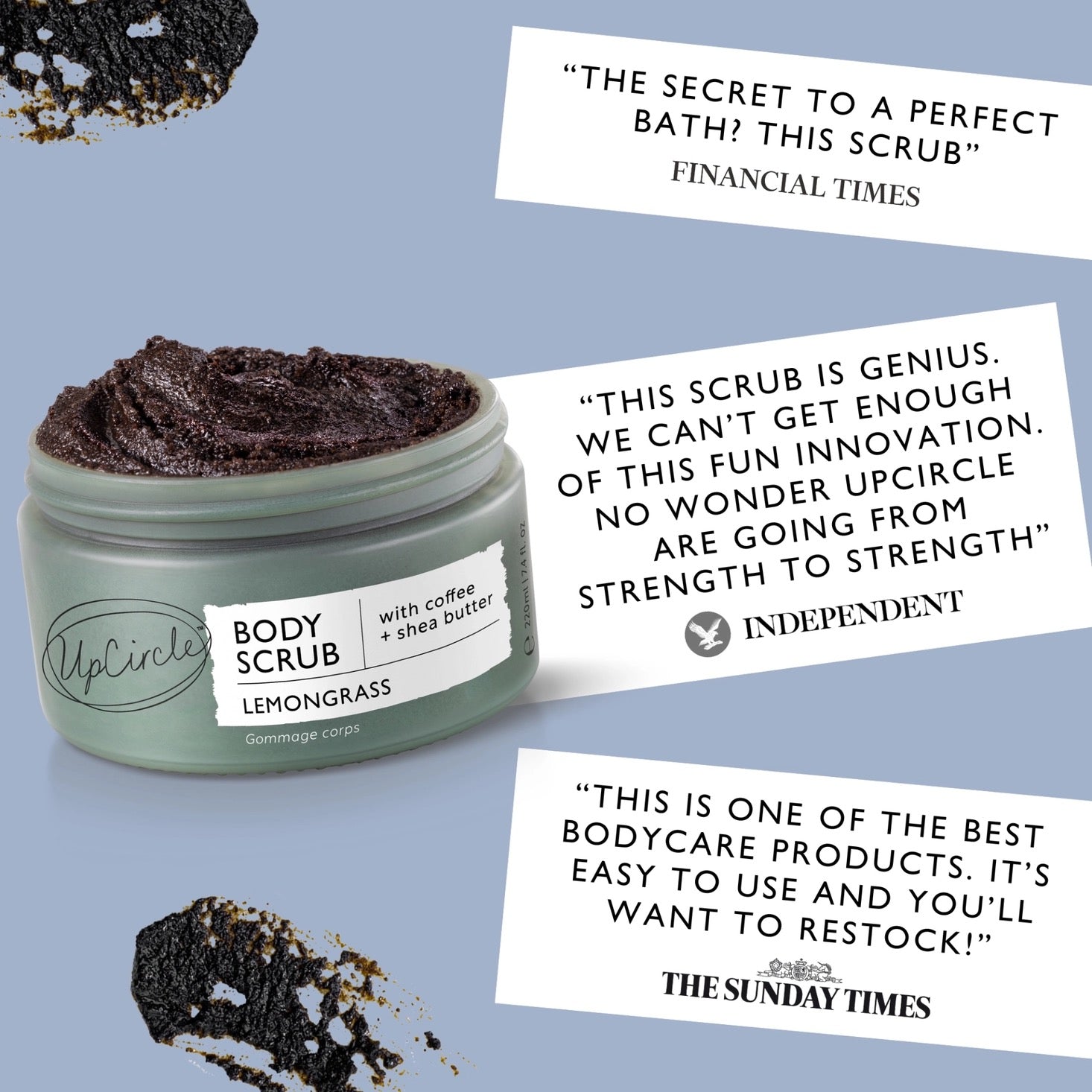 Eco Friendly Lemongrass Body Scrub with Coffee + Shea Butter